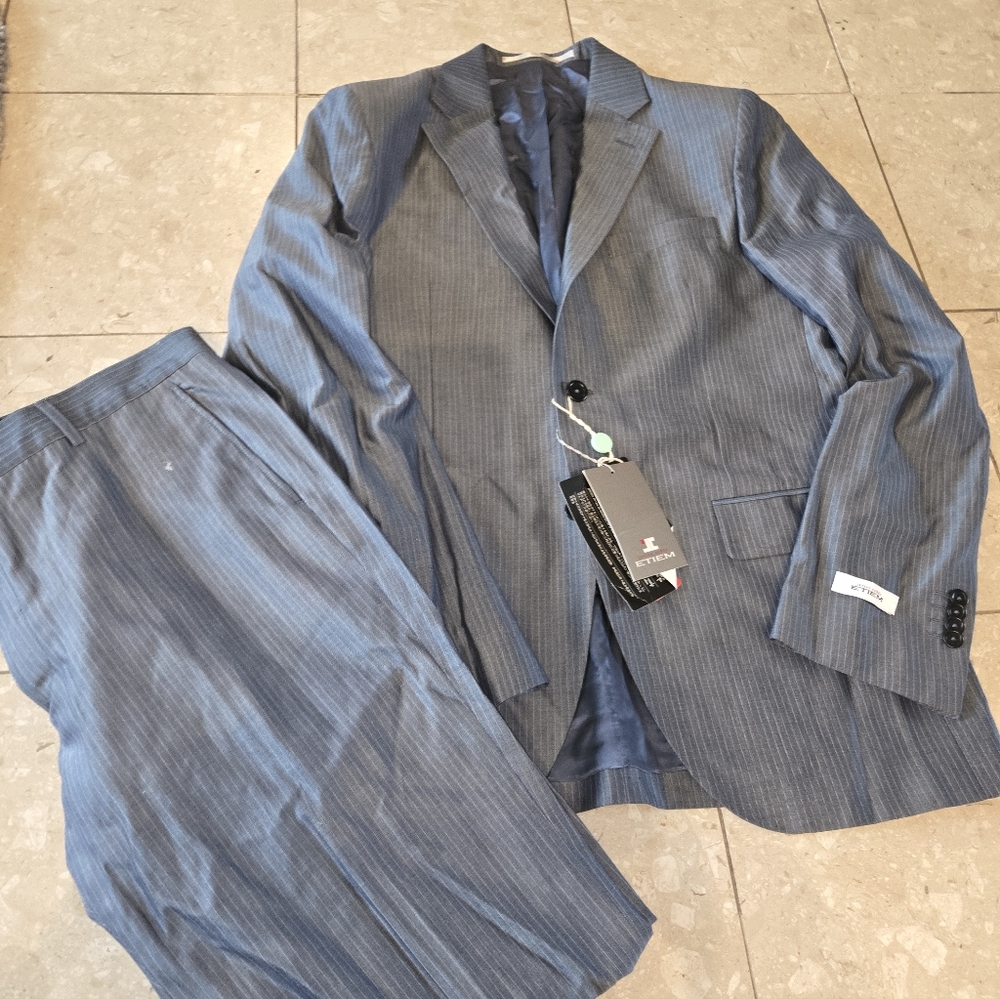 Javier Canas ETIEM Gray Pinstripe Suit EU52 42R - Pants Have Flaws